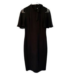 Calvin Klein Black Womens Dress Medium 6 Bow Funeral Work Sheer Short Sleeve